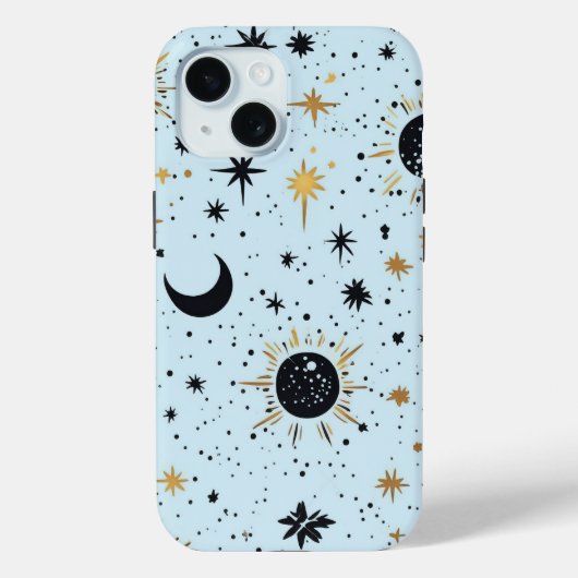 ブラック ゴールド ブルー 天体 太陽 月 星 Case-Mate iPhoneケース (裏面)