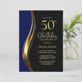 ブラック ゴールド ブルー 50歳の誕生日パーティー 招待状 (スタンド正面)