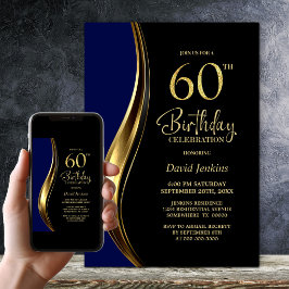 ブラック ゴールド ブルー 60歳の誕生日パーティー 招待状