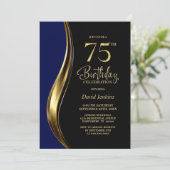 ブラック ゴールド ブルー 75歳の誕生日パーティー 招待状 (スタンド正面)