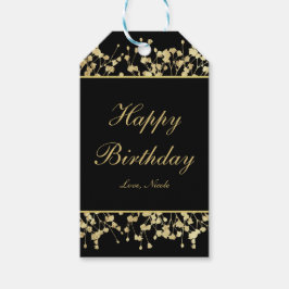 ブラック＆ゴールド ベビーズブレス フラワー ギフトタグ
