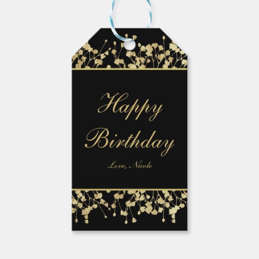 ブラック＆ゴールド ベビーズブレス フラワー ギフトタグ (正面)