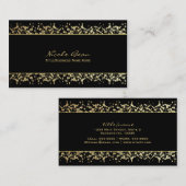 ブラック＆ゴールド ベビーズブレス フラワー ビジネスカード (正面/裏面)