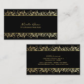 ブラック＆ゴールド ベビーズブレス フラワー ビジネスカード (正面/裏面)