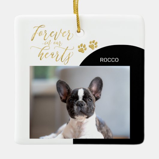 ブラック&ゴールド ペットメモリアル フォーエバーフォトオーナメント セラミックオーナメント (正面)