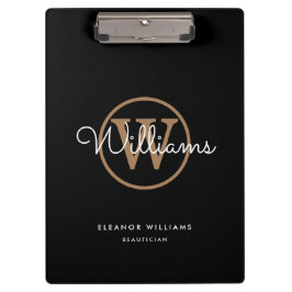 ブラック ゴールド ホワイト スクリプト モノグラム 名前 クリップボード