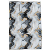 ブラック ゴールド & ホワイト マーブルプリント デザイナー ギフトバッグ (裏面)