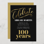 ブラック ゴールド ホワイト 100歳の誕生日パーティー 招待状 (正面/裏面)