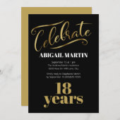 ブラック ゴールド ホワイト 18歳の誕生日パーティー 招待状 (正面/裏面)