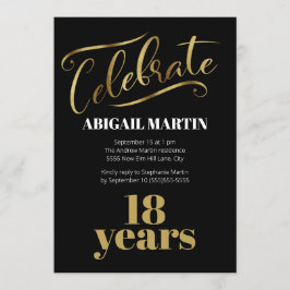 ブラック ゴールド ホワイト 18歳の誕生日パーティー 招待状