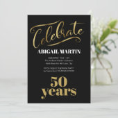 ブラック ゴールド ホワイト 50歳の誕生日パーティー 招待状 (スタンド正面)