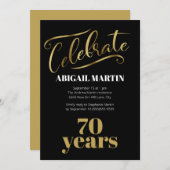 ブラック ゴールド ホワイト 70歳の誕生日パーティー 招待状 (正面/裏面)