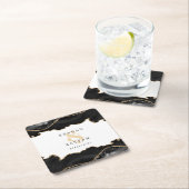 ブラック＆ゴールド マーブル アゲート ウェディング スクエアペーパーコースター (インサイチュ)