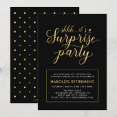 ブラック&ゴールド | モダンサプライズ退職パーティー 招待状 (正面/裏面)