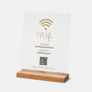 ブラック&ゴールド モダンハート ビジネスWiFiパスワード アクリルサイン