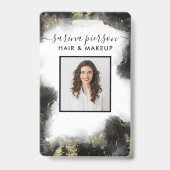 ブラック&ゴールド モダン液体水彩 ID バッジ (正面)