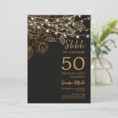 ブラック＆ゴールド モダン サプライズ 50歳の誕生日パーティー 招待状 (スタンド正面)