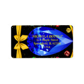 ブラック＆ゴールド モダン ボヘミアンスタイル ジェムストーン ダイヤモンド シック ラベル (正面)