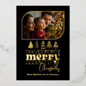 ブラック＆ゴールド モダン レトロ ドゥードル クリスマス フォト 箔シーズンカード (正面)