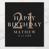 ブラック&ゴールド モダン 21歳の誕生日パーティー ワインラベル (シングルラベル)