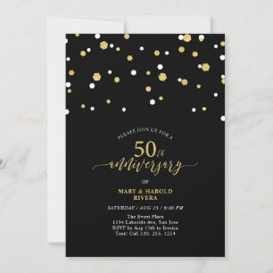 ブラック＆ゴールド モダン 50周年 結婚記念日 パーティー 招待状