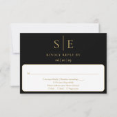 ブラック&ゴールド モノグラム ミニマリスト 結婚式 RSVP (正面)