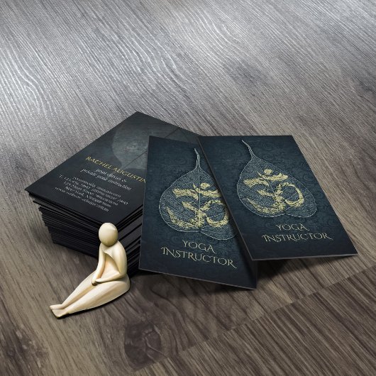 ブラック&ゴールド ヨガインストラクター ボディ リーフ OM シンボル 名刺