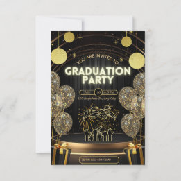 ブラック&ゴールド ラグジュアリー 卒業パーティー 招待状