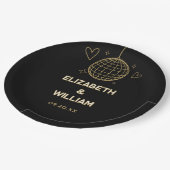 ブラック & ゴールド レトロ ディスコ グルーヴィー 70年代 ウェディング ペーパープレート (アングル)