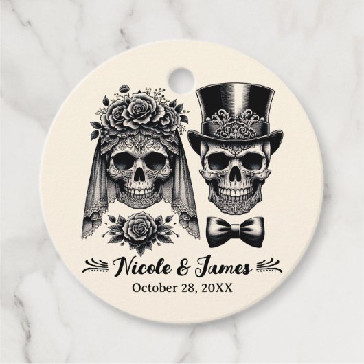 ブラック ゴールド ヴィンテージ スケルトン ウェディング フェイバータグ (正面)