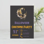 ブラック ゴールド 三日月 モダン ブラック ハロウィン 招待状 (スタンド正面)