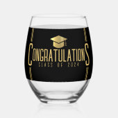 ブラック&ゴールド 卒業おめでとう 卒業クラス ステムなしワイングラス (正面)