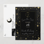 ブラック＆ゴールド 天体 月と星のSave the Date 案内ポストカード (正面/裏面)