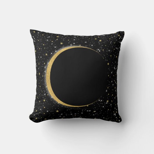 ブラック&ゴールド 天体 月 マジック ルナ スターズ クッション (正面)