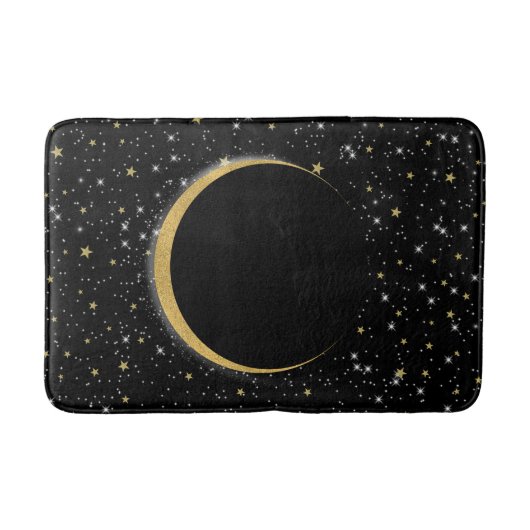 ブラック&ゴールド 天体 月 マジック ルナ スターズ バスマット (正面)