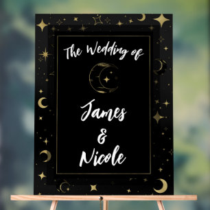 ブラック & ゴールド 天体 月 星 結婚式 ウェルカム アクリルサイン