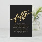 ブラック & ゴールド | 現代的で洗練された50歳の誕生日 招待状 (スタンド正面)