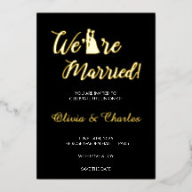 「ブラック＆ゴールド」 "私たちは結婚しました" ホイルの結婚式の招待状