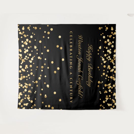 ブラック&ゴールド 100歳の誕生日 フォトブース 背景シート タペストリー (正面(横))