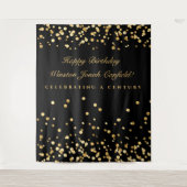 ブラック＆ゴールド 100歳誕生日 フォトブース背景 タペストリー (正面)