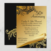 ブラック＆ゴールド 50周年結婚記念日招待状 招待状 (正面/裏面)