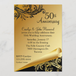 ブラック＆ゴールド 50周年結婚記念日招待状 招待状