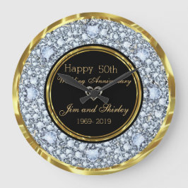 ブラック&ゴールド 50周年結婚記念日 ラージ壁時計
