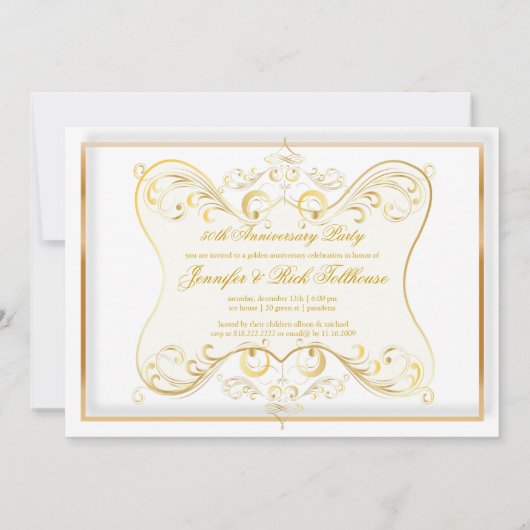 ブラック + ゴールド 50周年記念, ゴールドの渦巻き写真 招待状 (裏面)