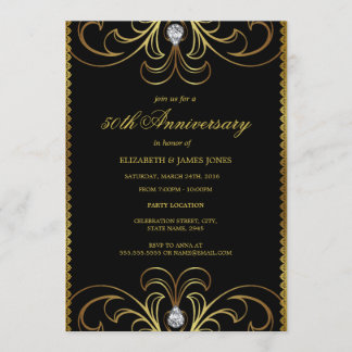 ブラック＆ゴールド 50周年 結婚記念日 招待状