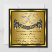 ブラック ゴールド 50歳の誕生日パーティー 招待状 (正面)
