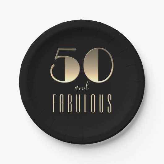 ブラック ゴールド 50歳の誕生日 ペーパープレート (正面)