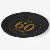 ブラック＆ゴールド 60歳の誕生日パーティー  ペーパープレート (アングル)