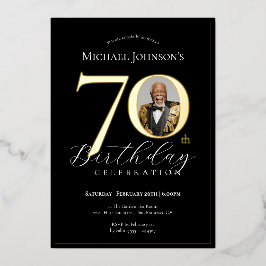 ブラック＆ゴールド 70歳の誕生日フォト 箔招待状