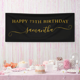 ブラック＆ゴールド 75歳の誕生日 女性らしく装飾された名前 横断幕
